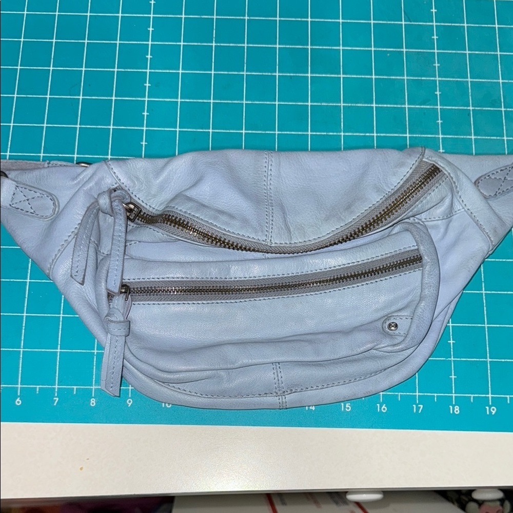 Free People Light Blue Goa Leather Archer Sling Waist Bag  Fanny Pack 7x15x3